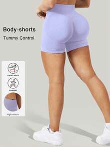 Plus Size High Waist Tummy Control Shorts, Hidden Lift Skinny Cycling Shorts Summer Sports - Lilac Purple - View 2