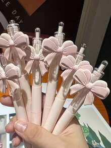 5支装情人节蝴蝶结圆珠笔，可爱粉色蝴蝶结设计按压式圆珠笔，派对礼品 - 粉色 - 查看 5