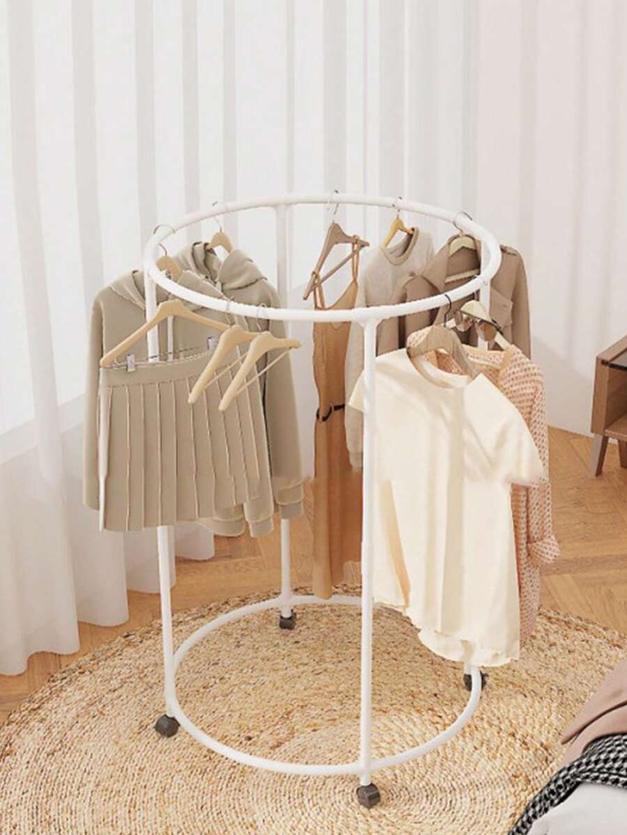 1pc Easy Assembly Clothes Rack With Wheels, Rotatable Vertical Bar Garment Hanger Stand For Bedroom, Home, Balcony, Movable Rolling Clothes Drying Rack - Multicolor - View 1