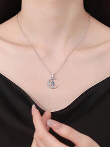 1pc 925 Silver 0.5ct 5.0mm Moissanite Star & Moon Pendant Necklace, Suitable For Women's Daily Wear, Party, Valentine's Day, Mother's Day, Wedding Anniversary, Women's Jewelry Gift - XL0117M - View 3