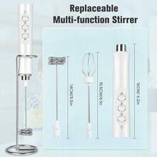Rechargeable Milk Frother Handheld For Coffee, Stirrers Electric Whisk With Wall Mounted Stand, Drink Mixer Hand Frother Wand - 白色 - 查看 4