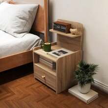 Side Table, Bedside Table With Storage Space, Particle Board, Stable, Modern Style, Natural Wood - Khaki - View 6