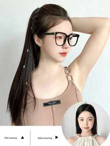 Tóc giả tổng hợp dài 20 inch, kiểu đuôi ngựa thẳng, kẹp năm bím, chịu nhiệt, phù hợp cho phụ nữ sử dụng hàng ngày và các buổi tụ họp. - Nhiều màu - Xem 6