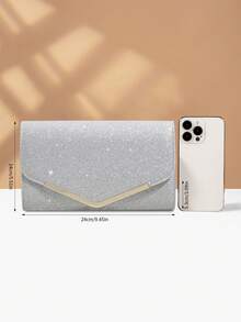 REMANLAND 1件优雅褶皱亮面女士手提包，时尚魅力女士晚宴钱包，信封式手拿包，带隐藏式卡槽和隔层，配有可拆卸金属链的单肩包，是派对女孩、新娘和节日礼物的理想之选。 - 銀色 - 查看 5