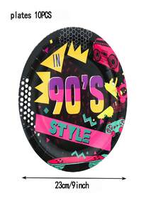 Bright Neon 90s Retro Tableware Features Cassette And Game Controller Prints. Disposable Plates, Cups And Napkins Fit Retro Birthday, Nostalgic Themed Parties And Casual Friends Gatherings. - Multicolor - View 3