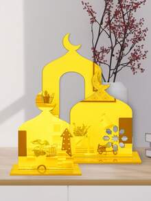 3件套伊斯兰新月亚克力桌面摆件 - 节日家居装饰，中东阿拉伯几何图案桌面中心摆件，伊斯兰风格装饰（黑/白/金，小/中/大/3件套） - 彩色 - 查看 22