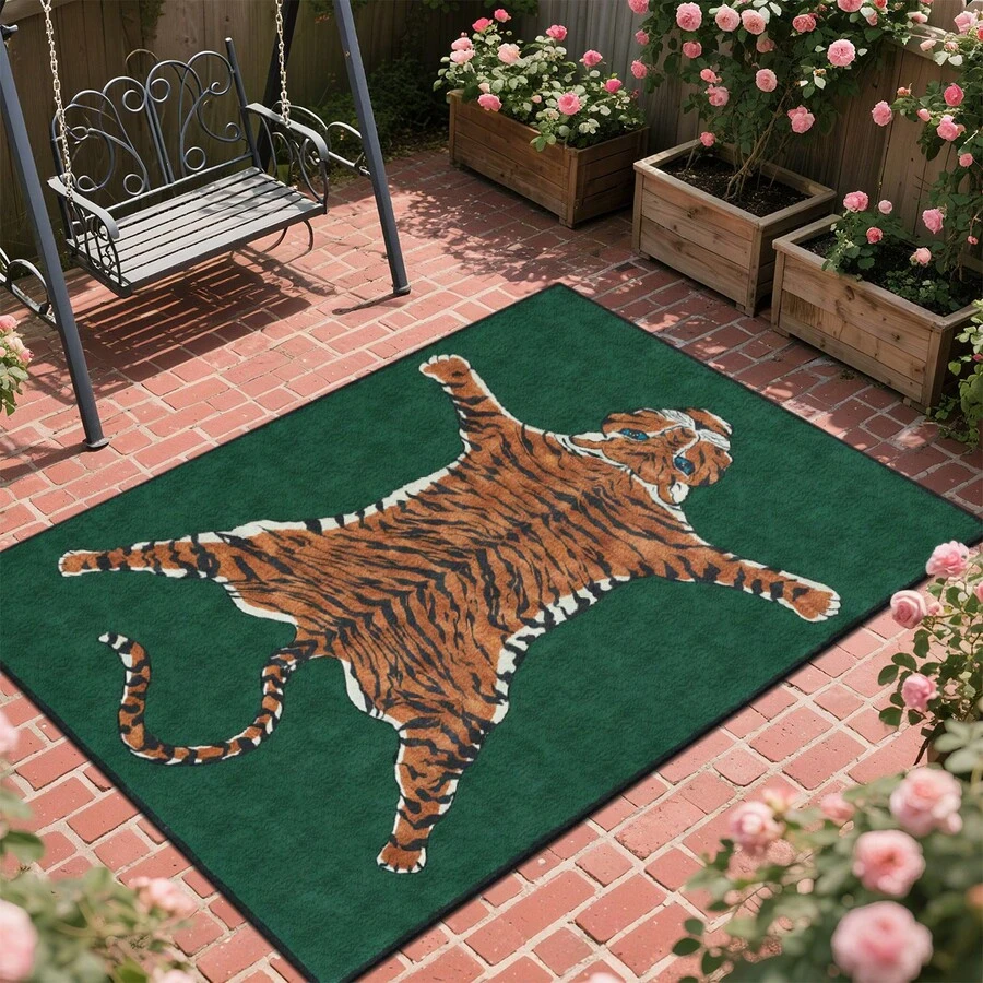 Cashmere-Like Tiger Pattern Printed Outdoor Area Rug, Exquisite Carpet, Soft & Stylish,. Suitable For Motorhomes, Terraces, Porchways, Balconies, Backyards, And Picnics. And Machine Washable. Multiple Sizes. - Multicolor - View 1