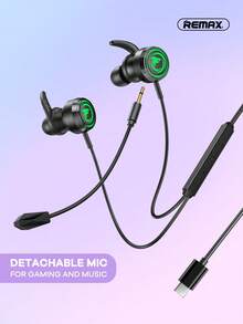 REMAX 有线耳塞，带可拆卸麦克风，适用于游戏和音乐；深度降噪和 RGB 灯光；1.2 米 Type-C 线缆；游戏耳机；通用兼容耳机； - RM-709a - 查看 1