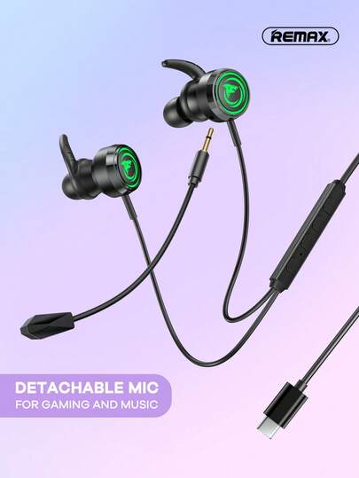 REMAX Trådbundna hörlurar med avtagbar mikrofon för spel och musik; Djup brusreducering och RGB-lampor; 1,2 m typ-C-kabel; Gamingheadset; Universella kompatibla hörlurar;