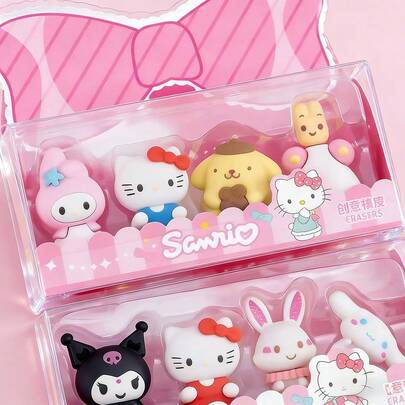  4pcs/Set Sanrio 3D Erasers, Creative Surprise Student Boy Girl High-Quality Stackable Erasers, Clean No Trace, Suitable For Holidays, Parties, Prizes, Gifts (Random 4pcs Set)