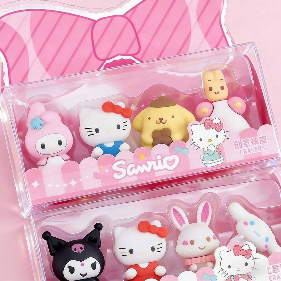 Sanrio 4件套三丽鸥3D橡皮擦，创意惊喜学生男女通用高品质可堆叠橡皮擦，清洁无痕，适合节日、派对、奖品、礼物（随机4件套） - 彩色 - 查看 1