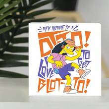 Simpsons - Style Cartoon Character Decorative Wooden Box, Vibrant Retro - Hip Hop Aesthetic, Yellow Skin Character With Black Curly Hair In Pink Shirt & Purple Shorts, Dynamic Pose, Stylized Colorful Text 'MY NAME IS!!' 'DOO!' 'LOVE TO GET BLOF TO!' - Eye - Catching Home Decor & Gift Box - White - View 3