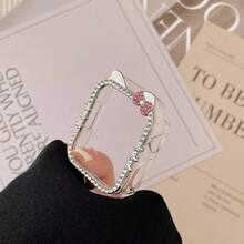 1pc Cartoon Pattern Silver Rhinestone Decorated Fashionable Charm Watch Case, Cute Cat Ear Shockproof No Screen Protector Sensitive Touch, Fit For Apple Watch 40/41/42/44/45/46mm SE/11/10/9/8/7/6/5/4 Series, Smart Watch Case Accessory