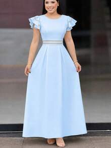 Elegant Midi Long Summer Dress For Women, Wedding/Party, Blue/Yellow Clothing For Women - Màu xanh nhạt - Xem 5