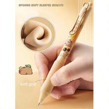 4pcs Retractable Pen With Cute Capybara Design, 0.5mm Black Ink, Soft Grip, Unisex Stationery, Ideal Gift For Men; Large Capacity Multi-Layer Pencil Case, Back To School Essential, Office Supplies, Valentine's Day Gift - Multicolor - View 10