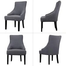 Stretch Wingback Chair Cover - Reusable Side Chair Slipcover, Accent Chair Protector Dining Room, Banquet, Home Decor (Silver, 2PC) - 01 T-shaped Twill Dark Grey - View 4