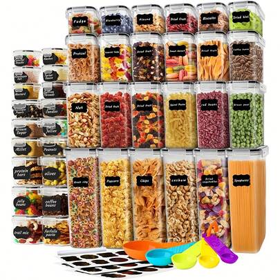 84pcs Set Airtight Food Storage Containers, (42 Lids + 42 Containers) For Kitchen Pantry Organization And Storage, Refrigerator Food Storage Containers, Plastic Kitchen Storage Containers For Flour, Sugar, And Cereal, With Labels And Marker