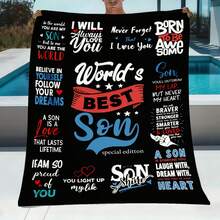 1pc World'S Best Son Special Edition Flannel Blanket| Comfortable And Soft Polyester Flannel, Suitable For All Seasons, Ideal For Sofa, Bed, Car, Office, Multipurpose Use, Machine Washable, Perfect For Birthday, Valentine'S Day, Thanksgiving Gifts - White - View 1