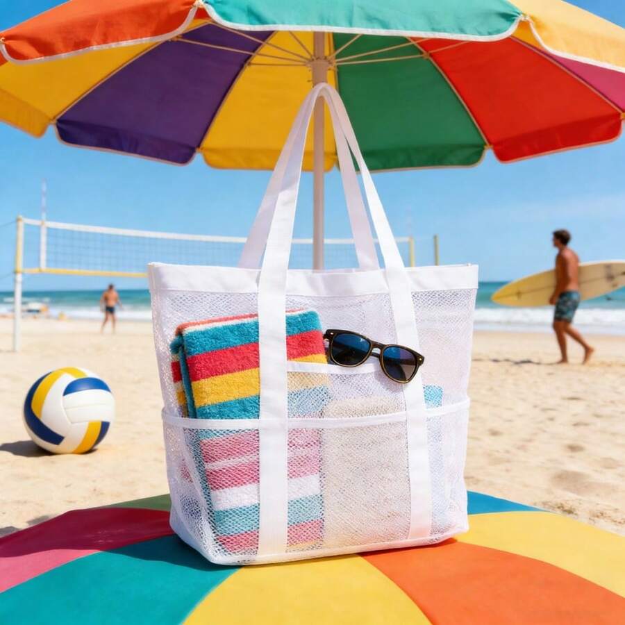 Outdoor Beach Bag, Large Capacity Mesh Swimming Bag, Multifunctional Travel Hand-Held Single Shoulder Swimsuit Storage Bag - White - View 1