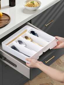 1pc Flatware Organizer Box, Silverware Storage Box, Kitchen Drawer Storage Tray, Flat Cutlery Organizer, Made Of Plastic PP Material, Suitable For Kitchen Countertop, Cabinet Drawer Storage, Compartment Organizer For Utensils, Chopsticks And Tools - White - View 7