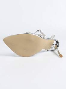 法式夏季女士绑带凉鞋，新款百搭露趾水钻交叉绑带性感法式时尚细高跟凉鞋 - 銀色 - 查看 10