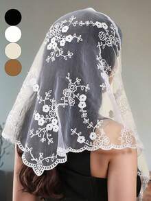 1件装女士刺绣花卉三角围巾，百搭纯色披肩，时尚轻盈祈祷头巾，适合日常佩戴 - 彩色 - 查看 2