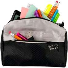 Almacenamiento para suministros escolares, auriculares, cargadores, cables, maquillaje - Bolsa con cierre de 9 bolsillos, ideal para lápices y bolígrafos, negro - como en la foto - Ver 4