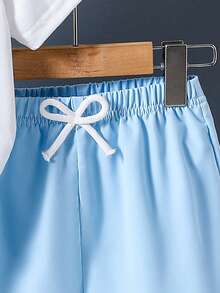 Camiseta con gráfico de letras y pantalones cortos con cordón ajustable para niño preadolescente - Blanco - Ver 6