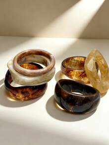 6pcs Set Exaggerated Asymmetrical Resin Semi-Transparent Bracelet For Women, Unique & Versatile - Multicolor - View 5