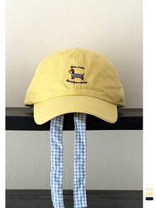 1pc Soft Top Dachshund & Gingham Bow Embroidered Baseball Cap, Cartoon Puppy Bow Plaid Strap, Fashionable, Suitable For Spring/Summer, Versatile, High Quality, Ins , Sun Protection, - Multicolor - View 8