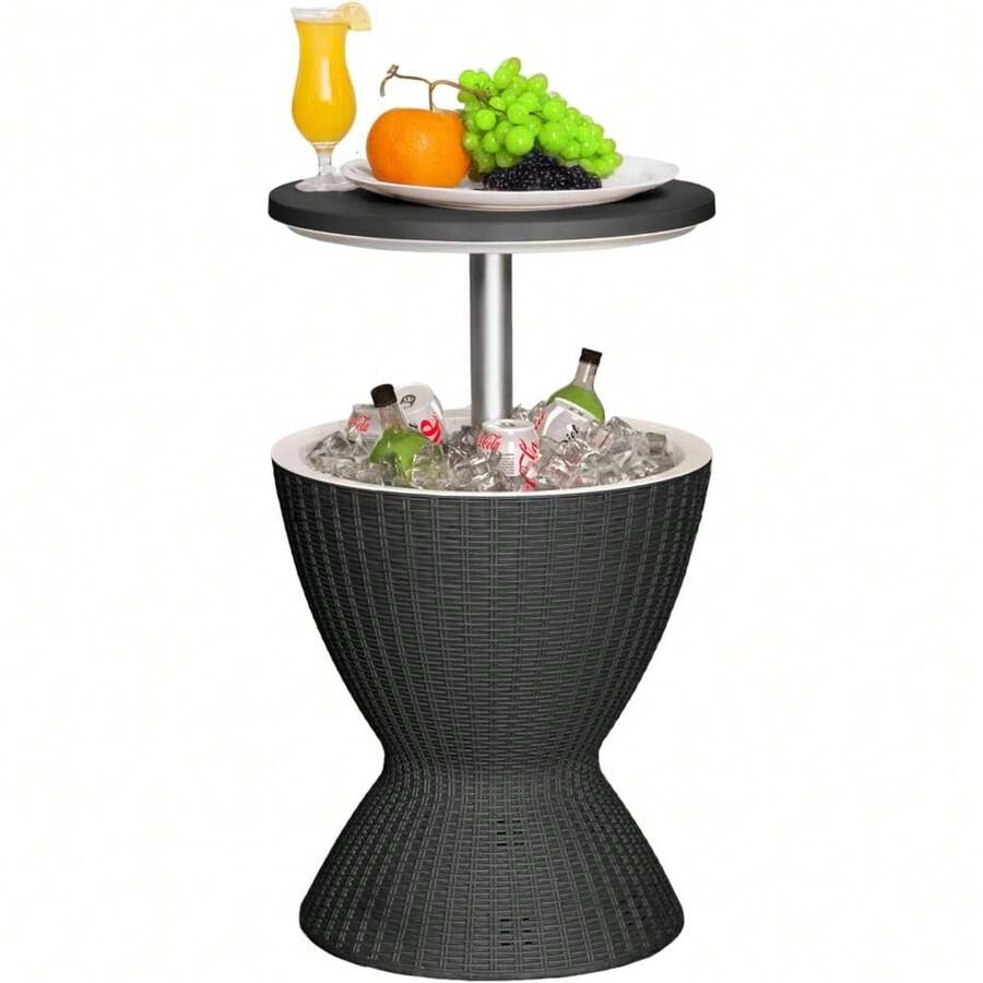 Outdoor Cooler Bar Table – 8 Gallon Outdoor Patio Cooler Table With Drain Plug, Adjustable Height Rattan-Style Resin Cool Bar For Poolside, Deck, BBQ & Parties (Black) - màu đen - Xem 1