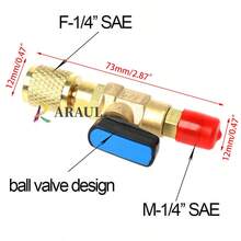 Válvula de bola de paso recto SAE, rosca externa de 1/4" a rosca interna de 1/4", válvula para líquido refrigerante para aire acondicionado y refrigerador con carga de refrigerante R22 AC, con adaptador  para válvula - Amarillo - Ver 4