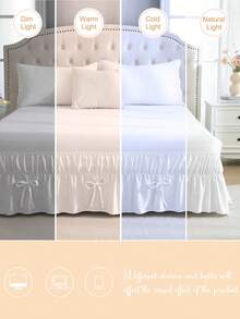 波西米亚风农舍床裙，饰有领结 - 整体白色，搭配白色领结，柔软透气，可机洗，卧室装饰，波西米亚风格装饰，农舍风格，领结床裙 - 白色 - 查看 5