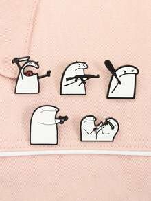 5pcs Cartoon Character Enamel Pins, Cute Lapel Pins, Decorative Pins For Backpack, Gift For Friends - Black and White - View 4