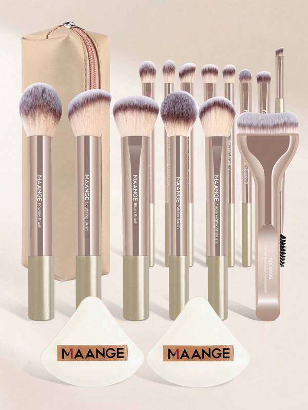 MAANGE Bộ cọ trang điểm chuyên nghiệp 1 món/13 món/17 món bao gồm 13 cọ trang điểm + 2 bông mút trang điểm + túi đựng mỹ phẩm, gồm cọ má hồng, cọ nền, cọ phấn phủ, cọ phấn mắt, cọ tán màu, cọ che khuyết điểm, cọ chuốt mi. Được làm từ sợi mềm mại, nhẹ nhàng cho da, phù hợp cho phụ nữ và các bạn gái. Là món quà phụ kiện trang điểm lý tưởng cho bạn bè.