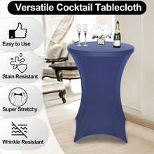 Spandex Cocktail Party Round Table Cover, Solid Color Elastic Polyester Tablecloth, Washable And Machine Washable, Wrinkle Resistant Elastic Table Skirt, Suitable For Wedding, Banquet And Party Decoration, With Multiple Solid Colors To Choose From - Multicolor - View 8