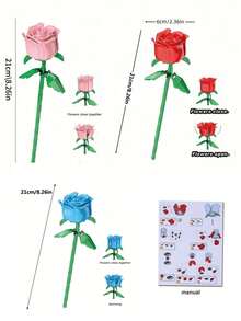 3-Color DIY Wooden Rose/Flower Building Blocks, Suitable For Desktop Decor, Also Great For Valentine's Day, Christmas, And Halloween. Best Gift For Girlfriend (Vase Not Included) - Multicolor - View 10