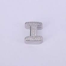  1pc New Silver Color Cubic Zirconia A-Z Initial Alphabet Charm Big Hole Beads,26 Alphabet Letter Pendant Jewelry Accessories - Silver - View 7
