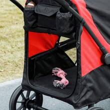 PawHut Hundewagen Hundebuggy klappbar für große Hunde & Katzen bis 30 kg Katzenbuggy mit Kissen Netzfenstern Türen Aufbewahrungstasche Katzenwagen mit Sicherheitsleinen, Bremsen, Buggy - Schwarz - Übersicht 9