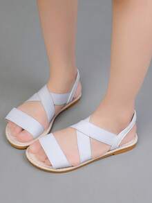 1 đôi dép xăng đan đế bằng cho bé gái, mẫu mới mùa xuân/hè 2026, quai thun, đế mềm, kiểu dáng thường ngày, nhanh khô, dép thể thao, giày đi biển hở mũi tối giản thời trang. - trắng - Xem 7