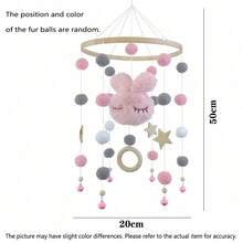 Rabbit Ear & Pentagram Carved Bamboo Wind Chime, Nursery Decor, Newborn Party & Home Decoration Gift - Pink - View 4