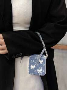 Women's Foldable Phone Case With Side Metal Buckle, Denim, 3 Rhinestones, Butterfly, Wrist Strap, Protective Cover, Fashionable Design, Suitable For Samsung Galaxy Z Flip7, Galaxy Z Flip7 FE, Galaxy Z Flip6, Galaxy Z Flip5 - Multicolor - View 9