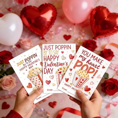 12张情人节爆米花主题贺卡套装 - 一套幽默有趣的贺卡，非常适合送给朋友和爱人。
