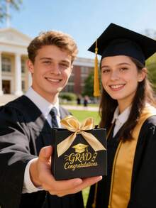 10PCS/1PC/Graduation Season Gift Box / Small Gift Box [With Ribbon] Graduation Cap Gift Box, With Ribbon, Small Gift Box, Can Hold Various Small Items, Suitable For Festivals, Parties, Graduation Season, School Opening Season - Burgundy + Burgundy Ribbon [Graduation Cap] - View 3