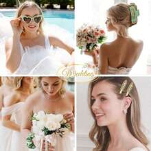 4pcs Bridesmaid Gift Set, Bridesmaid Hair Clip, Bridesmaid Headband, Bridesmaid Sunglasses, Bridal Party Gift, Soft Silk Satin Hair Accessories, Bridesmaid Wedding Gift, Women (Green) - 4pcs - View 6