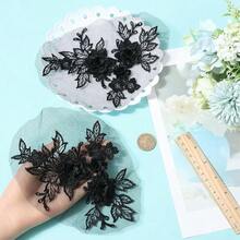 [Free Shipping]4Pcs Lace Flower Applique Black Vintage 3D Floral Embroidery Appliques Polyester Soild Embroidered Sew On Tulle Patches For Sewing MaFKing Crafts Dresses Cloth Gowns Hat Wedding Party Supply - Black - 查看 4