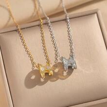 1对时尚不褪色字母项链，经典钛钢锁骨链，女士 - 小蠻腰鑲鑽項鍊 - 查看 1