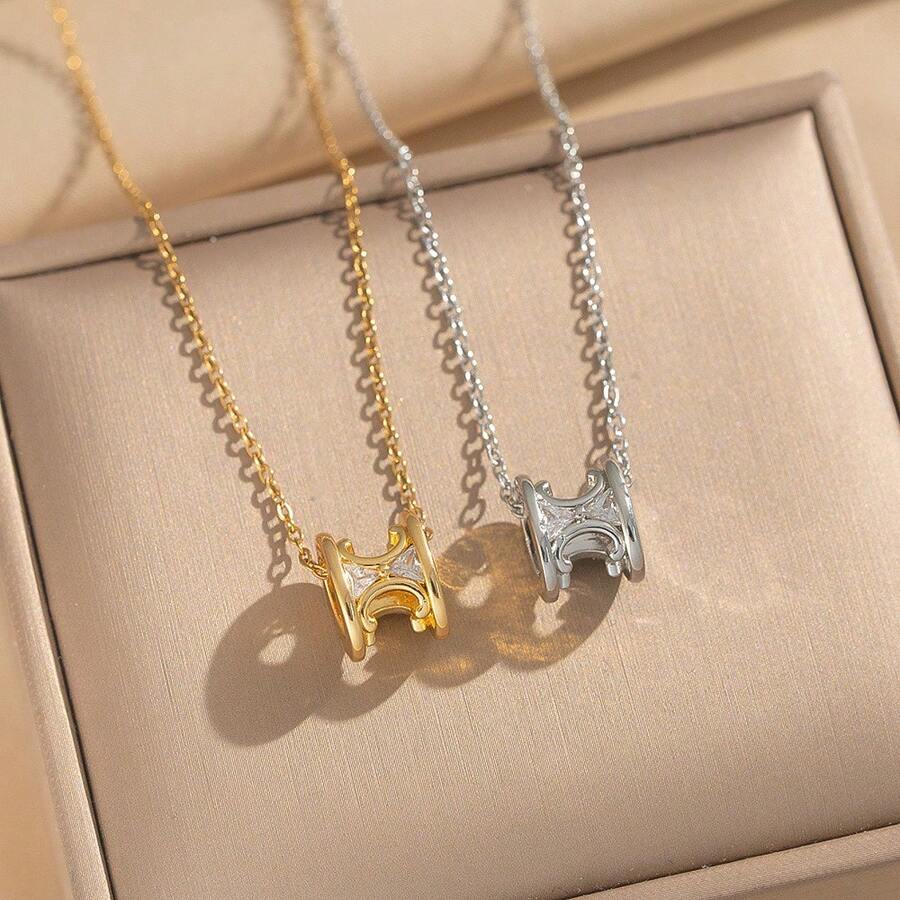 1对时尚不褪色字母项链，经典钛钢锁骨链，女士 - 小蠻腰鑲鑽項鍊 - 查看 1