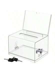 Clear Donation Storage Jar Trading Lock Ballot Raffle Suggestion Box Savings Money Ticket Container Acrylic Fundraising Collection Box - Multicolor - View 2