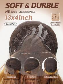 长款波浪铜棕色13x4高清蕾丝前假发 - 无胶高清蕾丝，预拔发际线，耐热合成纤维，适合日常及派对佩戴，16英寸 - 彩色 - 查看 6
